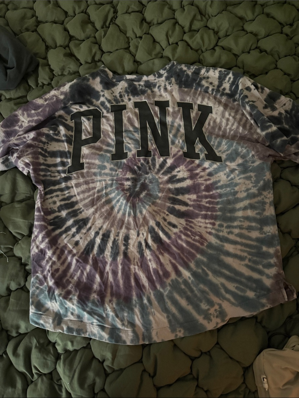 PINK Victoria's Secret Tie-Dye Spiral Tee in Purple, Blue & Gray